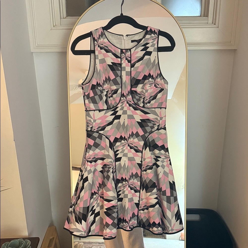 Tibi Geometric Mini Dress - Pink and Black